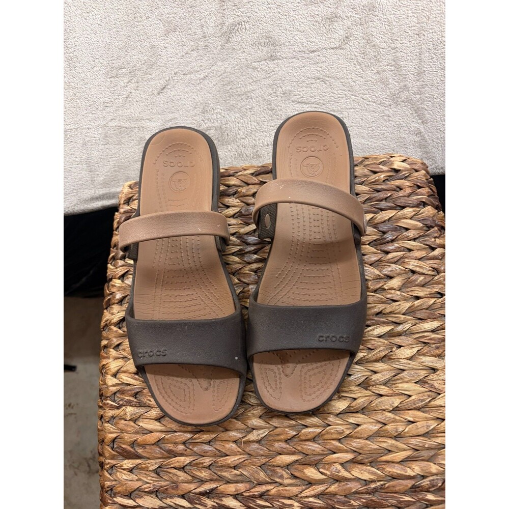Crocs Wedge Sandals Womens W 10 Brown Strappy Slip On Comfort
